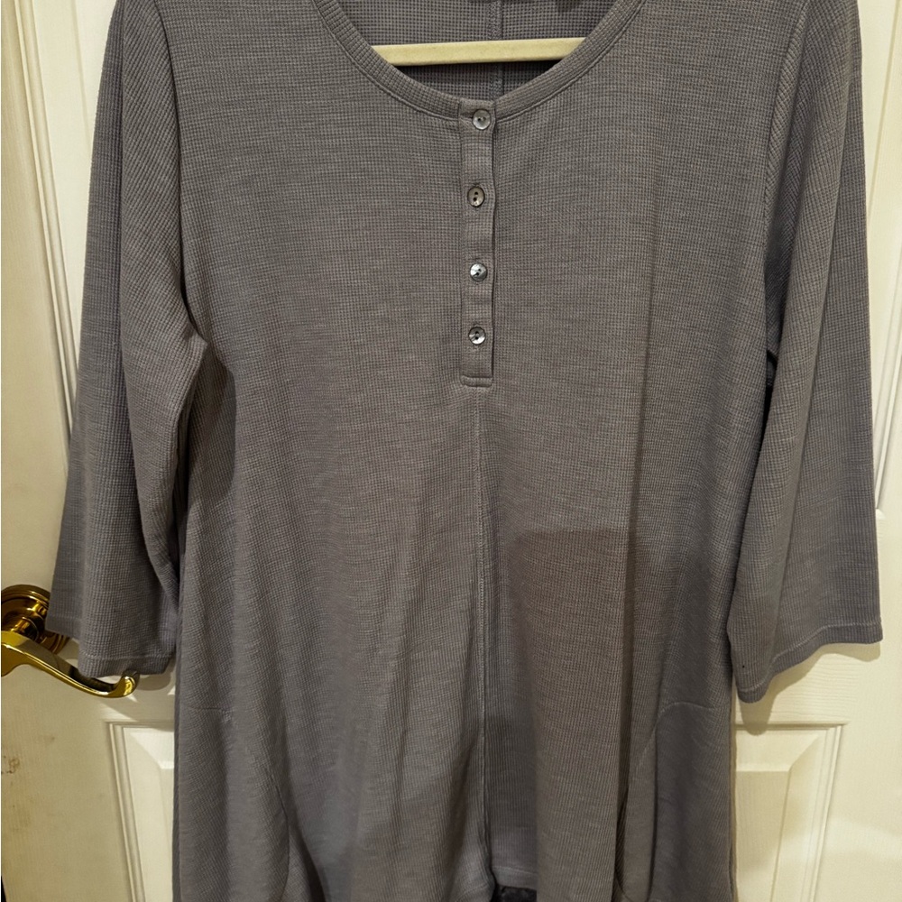 LOGO  blue grey Women's Gray Henley Top